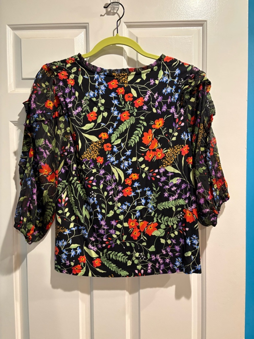 Anthropologie Maeve Jacquin Peasant Blouse black floral SP - Picture 5 of 6